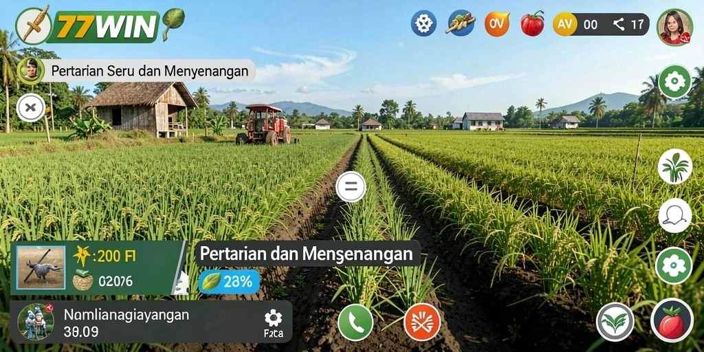 Tampilan gameplay 77WIN yang menarik dengan elemen pertanian.
