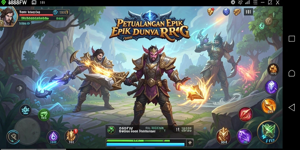Tampilan gameplay epik dalam petualangan RPG.