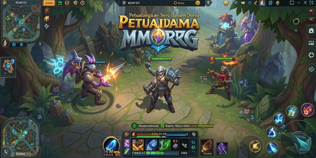 Screenshot gameplay REMI101, menampilkan pertarungan seru antar pemain di dunia MMORPG.
