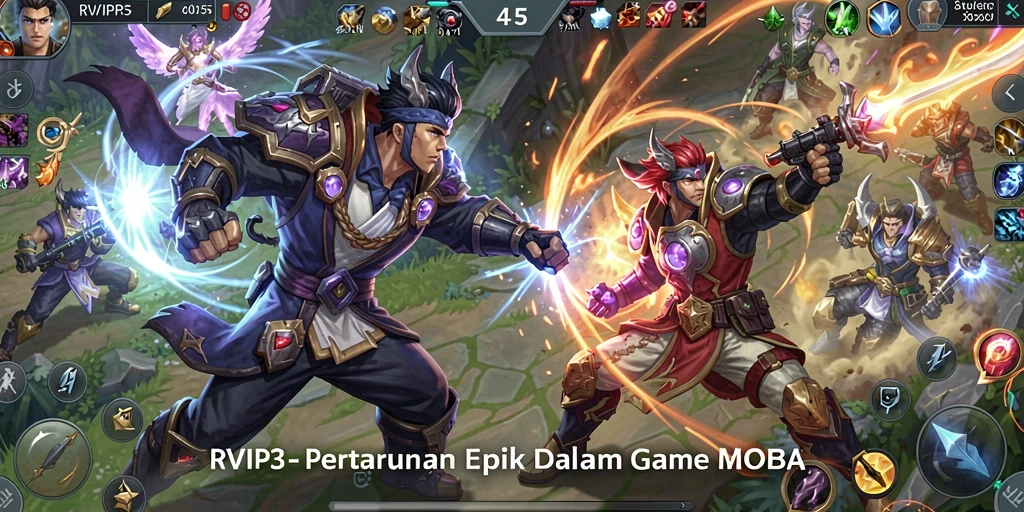 Screenshot gameplay RVIP3, menunjukkan aksi pertarungan tim yang seru.