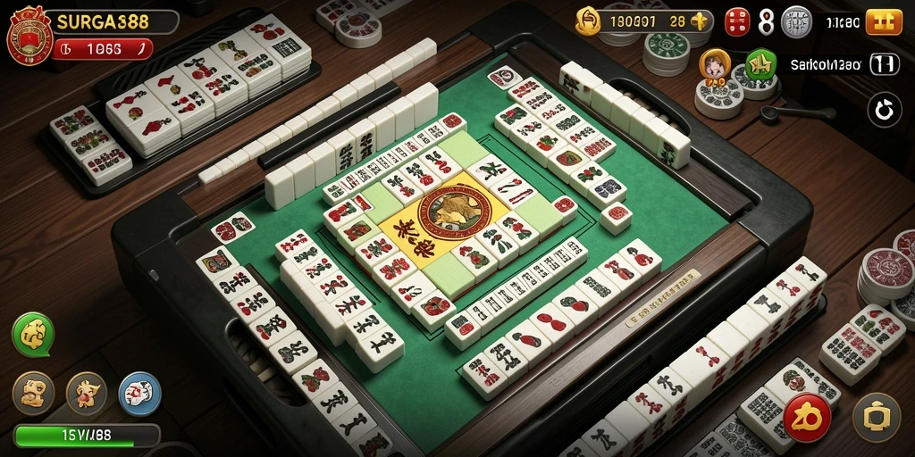 Tangkapan layar dari gameplay SURGA88 yang menunjukkan aksi mencocokkan ubin Mahjong.
