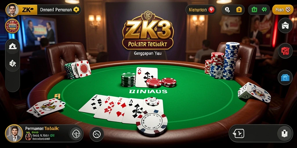 Tampilan gameplay ZK3 yang seru dengan aksi poker nyata.